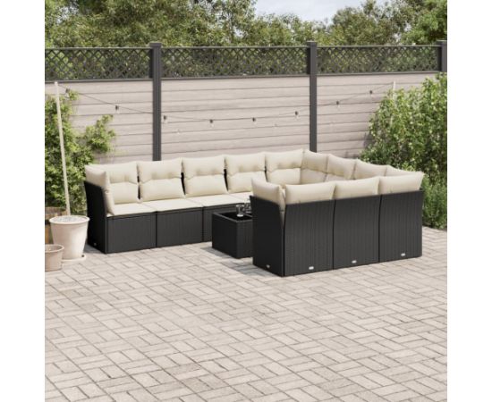 vidaXL 11-częściowy zestaw wypoczynkowy do ogrodu, poduszki czarny rattan PE Dārza mēbeļu komplekti