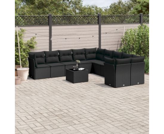 vidaXL 11-częściowy zestaw wypoczynkowy do ogrodu, poduszki czarny rattan PE Dārza mēbeļu komplekti