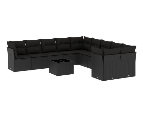 vidaXL 11-częściowy zestaw wypoczynkowy do ogrodu, poduszki czarny rattan PE Dārza mēbeļu komplekti