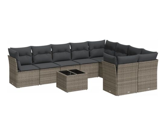 vidaXL 10-częściowy zestaw wypoczynkowy do ogrodu, z poduszkami, szary Dārza mēbeļu komplekti