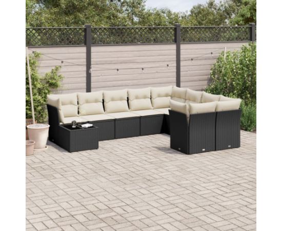 vidaXL 10-częściowy zestaw wypoczynkowy do ogrodu, poduszki czarny rattan PE Dārza mēbeļu komplekti