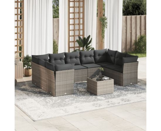 vidaXL 10-częściowy zestaw wypoczynkowy do ogrodu, z poduszkami, szary Dārza mēbeļu komplekti