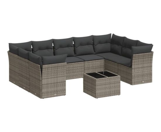 vidaXL 10-częściowy zestaw wypoczynkowy do ogrodu, z poduszkami, szary Dārza mēbeļu komplekti