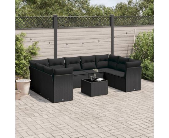 vidaXL 10-częściowy zestaw wypoczynkowy do ogrodu, poduszki czarny rattan PE Dārza mēbeļu komplekti