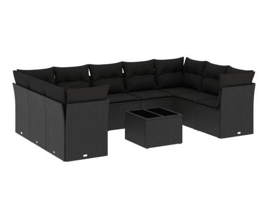 vidaXL 10-częściowy zestaw wypoczynkowy do ogrodu, poduszki czarny rattan PE Dārza mēbeļu komplekti