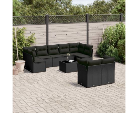 vidaXL 10-częściowy zestaw wypoczynkowy do ogrodu, poduszki czarny rattan PE Dārza mēbeļu komplekti