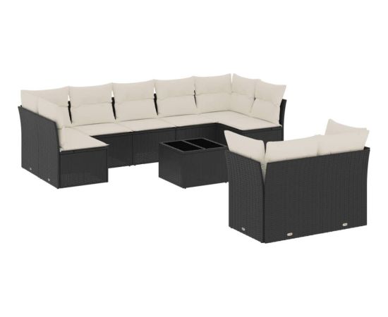 vidaXL 10-częściowy zestaw wypoczynkowy do ogrodu, poduszki czarny rattan PE Dārza mēbeļu komplekti