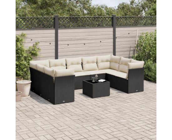 vidaXL 10-częściowy zestaw wypoczynkowy do ogrodu, poduszki czarny rattan PE Dārza mēbeļu komplekti