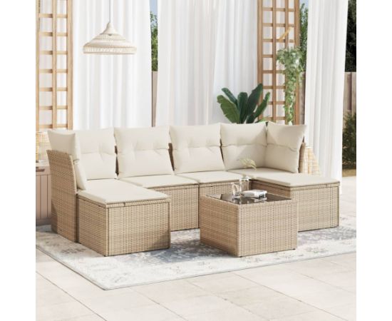 vidaXL 7-częściowy zestaw wypoczynkowy do ogrodu, z poduszkami, beżowy Dārza mēbeļu komplekti