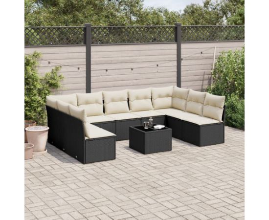 vidaXL 10-częściowy zestaw wypoczynkowy do ogrodu, poduszki czarny rattan PE Dārza mēbeļu komplekti