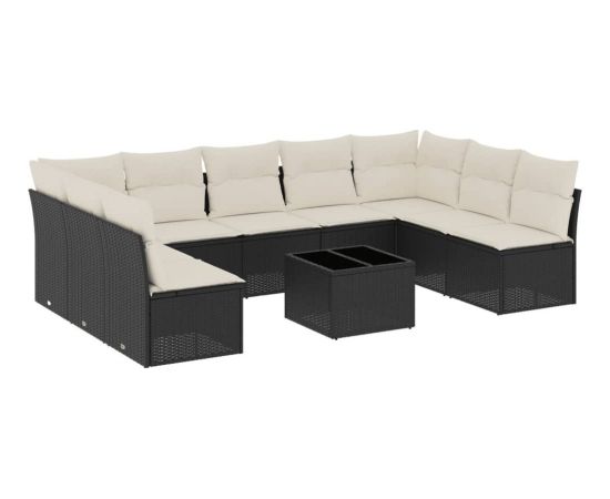 vidaXL 10-częściowy zestaw wypoczynkowy do ogrodu, poduszki czarny rattan PE Dārza mēbeļu komplekti