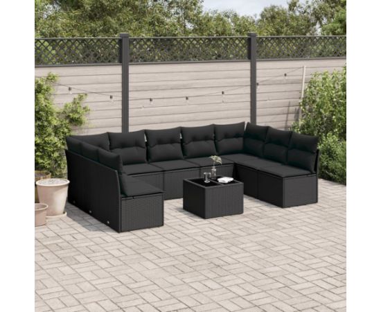 vidaXL 10-częściowy zestaw wypoczynkowy do ogrodu, poduszki czarny rattan PE Dārza mēbeļu komplekti