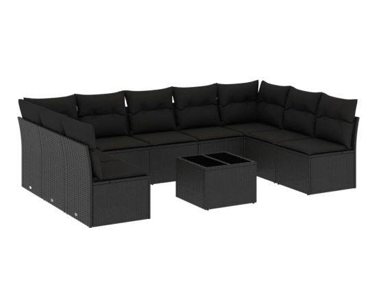 vidaXL 10-częściowy zestaw wypoczynkowy do ogrodu, poduszki czarny rattan PE Dārza mēbeļu komplekti