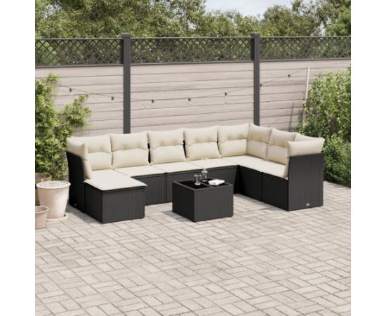 vidaXL 9-częściowy zestaw wypoczynkowy do ogrodu, z poduszkami, czarny Dārza mēbeļu komplekti