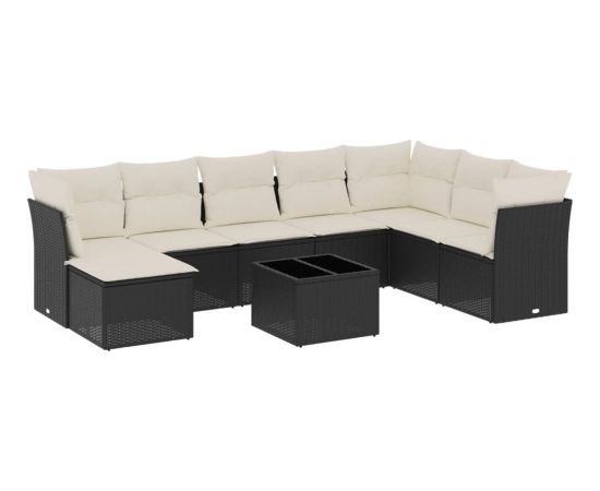 vidaXL 9-częściowy zestaw wypoczynkowy do ogrodu, z poduszkami, czarny Dārza mēbeļu komplekti