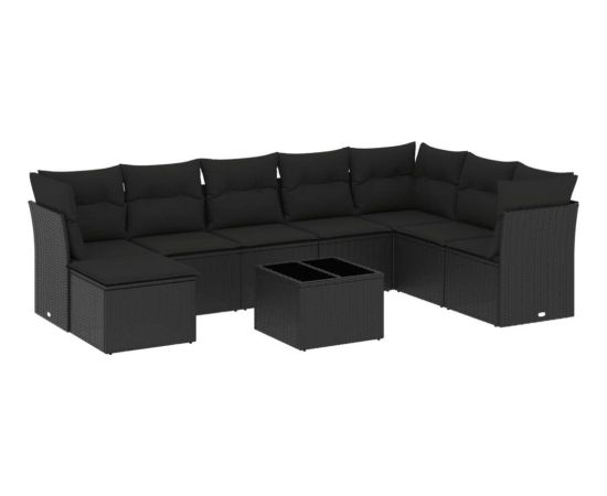 vidaXL 9-częściowy zestaw wypoczynkowy do ogrodu, z poduszkami, czarny Dārza mēbeļu komplekti