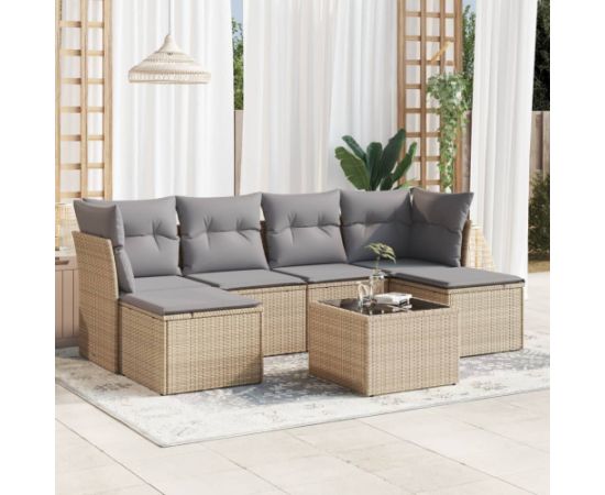 vidaXL 7-częściowy zestaw wypoczynkowy do ogrodu, z poduszkami, beżowy Dārza mēbeļu komplekti