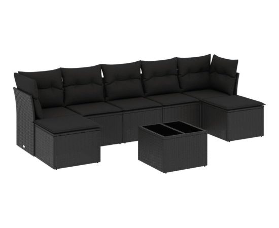 vidaXL 8-częściowy zestaw wypoczynkowy do ogrodu, z poduszkami, czarny Dārza mēbeļu komplekti