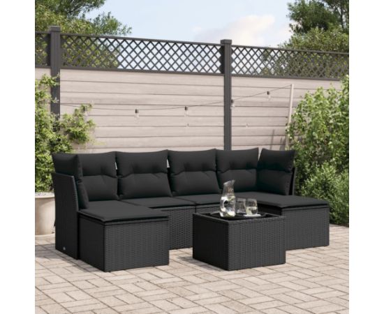 vidaXL 7-częściowy zestaw wypoczynkowy do ogrodu, z poduszkami, czarny Dārza mēbeļu komplekti