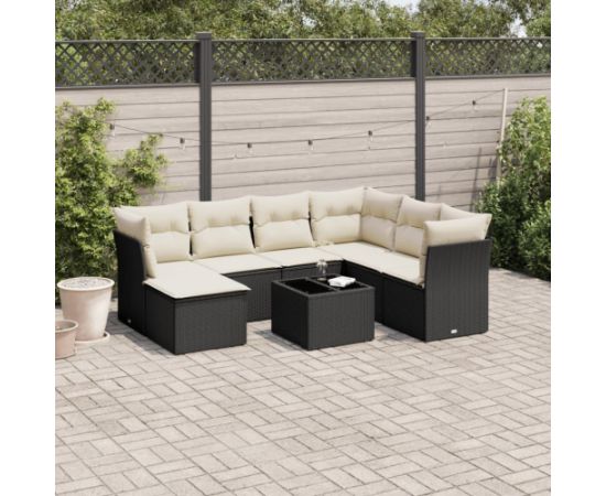 vidaXL 8-częściowy zestaw wypoczynkowy do ogrodu, z poduszkami, czarny Dārza mēbeļu komplekti