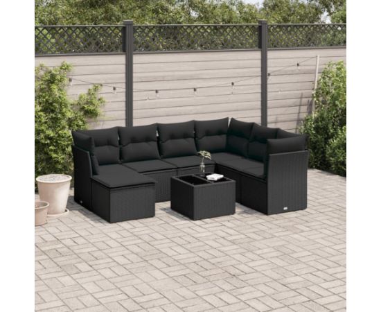 vidaXL 8-częściowy zestaw wypoczynkowy do ogrodu, z poduszkami, czarny Dārza mēbeļu komplekti