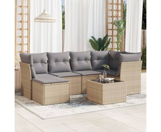 vidaXL 7-częściowy zestaw wypoczynkowy do ogrodu, z poduszkami, beżowy Dārza mēbeļu komplekti