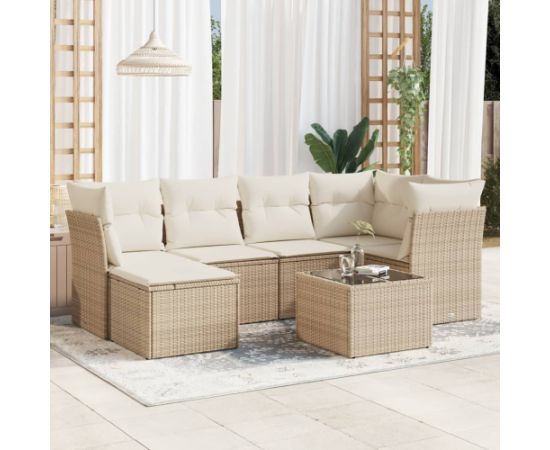 vidaXL 7-częściowy zestaw wypoczynkowy do ogrodu, z poduszkami, beżowy Dārza mēbeļu komplekti