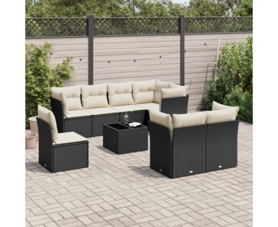 vidaXL 9-częściowy zestaw wypoczynkowy do ogrodu, z poduszkami, czarny Dārza mēbeļu komplekti