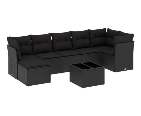 vidaXL 8-częściowy zestaw wypoczynkowy do ogrodu, z poduszkami, czarny Dārza mēbeļu komplekti