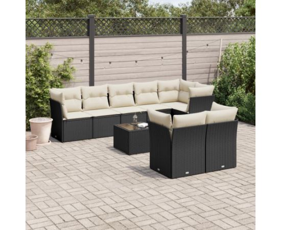 vidaXL 9-częściowy zestaw wypoczynkowy do ogrodu, z poduszkami, czarny Dārza mēbeļu komplekti