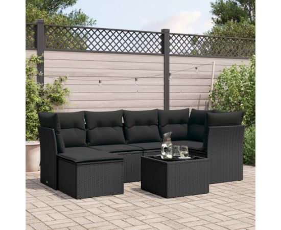 vidaXL 7-częściowy zestaw wypoczynkowy do ogrodu, z poduszkami, czarny Dārza mēbeļu komplekti