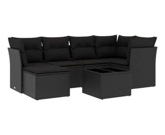 vidaXL 7-częściowy zestaw wypoczynkowy do ogrodu, z poduszkami, czarny Dārza mēbeļu komplekti