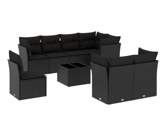 vidaXL 9-częściowy zestaw wypoczynkowy do ogrodu, z poduszkami, czarny Dārza mēbeļu komplekti