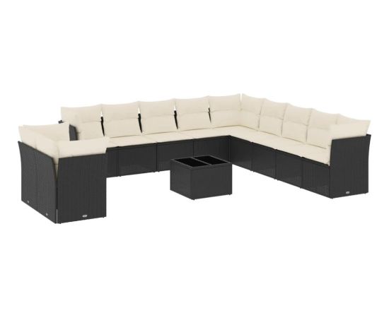 vidaXL 12-częściowy zestaw mebli do ogrodu, z poduszkami, czarny, polirattan Dārza mēbeļu komplekti