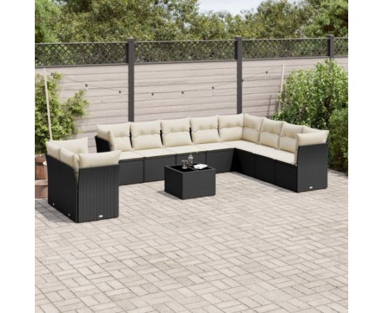 vidaXL 11-częściowy zestaw wypoczynkowy do ogrodu, poduszki czarny rattan PE Dārza mēbeļu komplekti