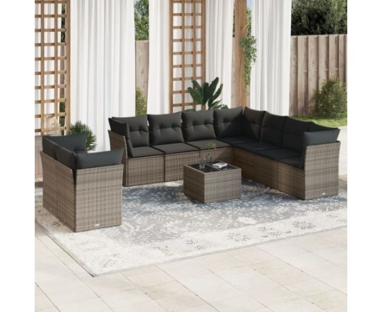 vidaXL 10-częściowy zestaw wypoczynkowy do ogrodu, z poduszkami, szary Dārza mēbeļu komplekti