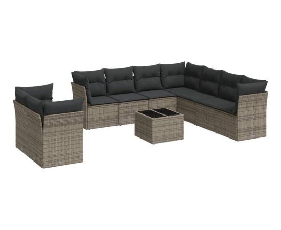 vidaXL 10-częściowy zestaw wypoczynkowy do ogrodu, z poduszkami, szary Dārza mēbeļu komplekti