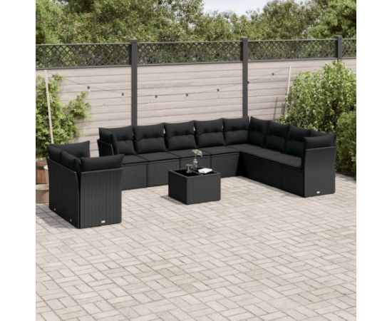 vidaXL 11-częściowy zestaw wypoczynkowy do ogrodu, poduszki czarny rattan PE Dārza mēbeļu komplekti