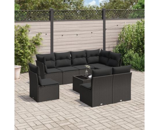 vidaXL 9-częściowy zestaw wypoczynkowy do ogrodu, z poduszkami, czarny Dārza mēbeļu komplekti