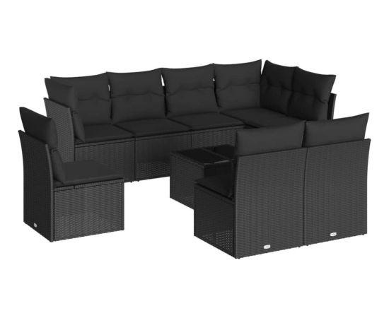 vidaXL 9-częściowy zestaw wypoczynkowy do ogrodu, z poduszkami, czarny Dārza mēbeļu komplekti