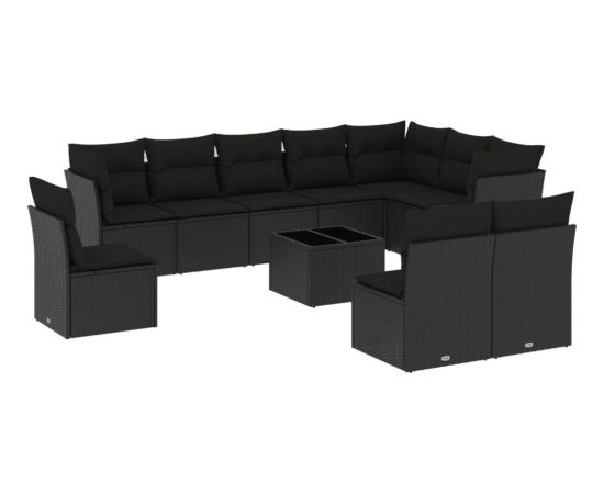 vidaXL 11-częściowy zestaw wypoczynkowy do ogrodu, poduszki czarny rattan PE Dārza mēbeļu komplekti