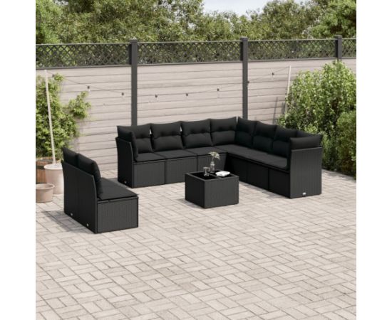 vidaXL 10-częściowy zestaw wypoczynkowy do ogrodu, poduszki czarny rattan PE Dārza mēbeļu komplekti