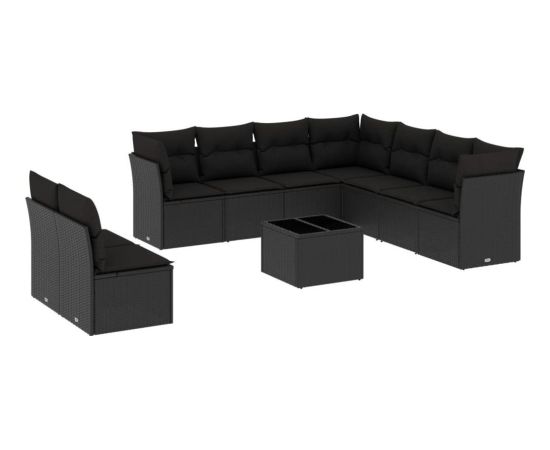 vidaXL 10-częściowy zestaw wypoczynkowy do ogrodu, poduszki czarny rattan PE Dārza mēbeļu komplekti