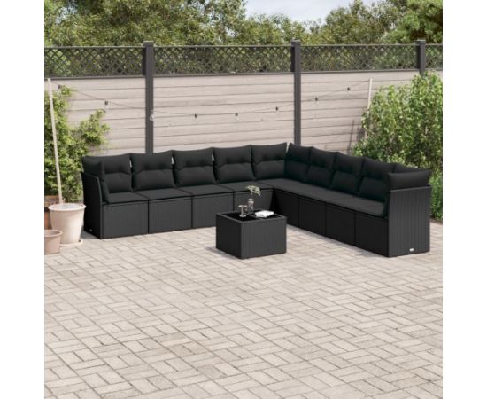 vidaXL 10-częściowy zestaw wypoczynkowy do ogrodu, poduszki czarny rattan PE Dārza mēbeļu komplekti