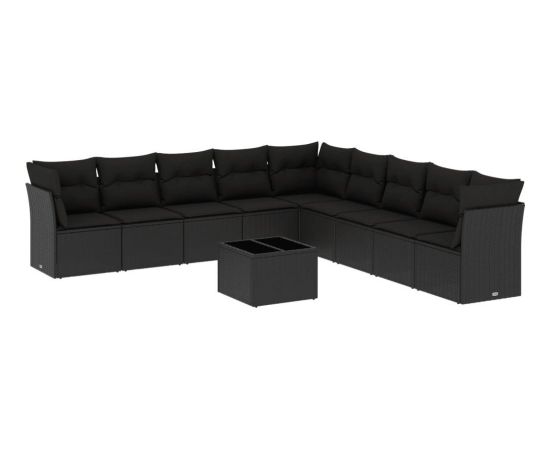 vidaXL 10-częściowy zestaw wypoczynkowy do ogrodu, poduszki czarny rattan PE Dārza mēbeļu komplekti