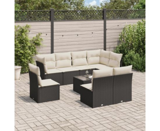 vidaXL 9-częściowy zestaw wypoczynkowy do ogrodu, z poduszkami, czarny Dārza mēbeļu komplekti