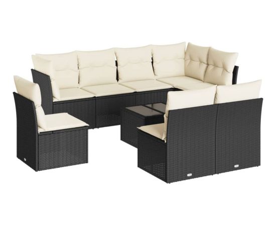 vidaXL 9-częściowy zestaw wypoczynkowy do ogrodu, z poduszkami, czarny Dārza mēbeļu komplekti