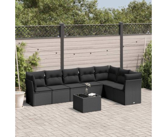 vidaXL 8-częściowy zestaw wypoczynkowy do ogrodu, z poduszkami, czarny Dārza mēbeļu komplekti