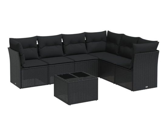 vidaXL 7-cz. zestaw mebli do ogrodu, z poduszkami, czarny, polirattan Dārza mēbeļu komplekti