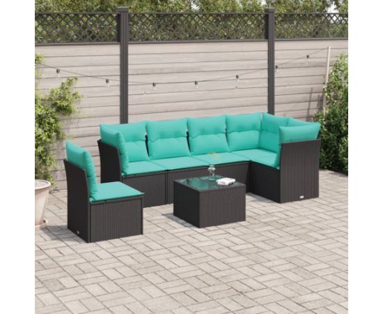 vidaXL 7-częściowy zestaw wypoczynkowy do ogrodu, z poduszkami, czarny Dārza mēbeļu komplekti